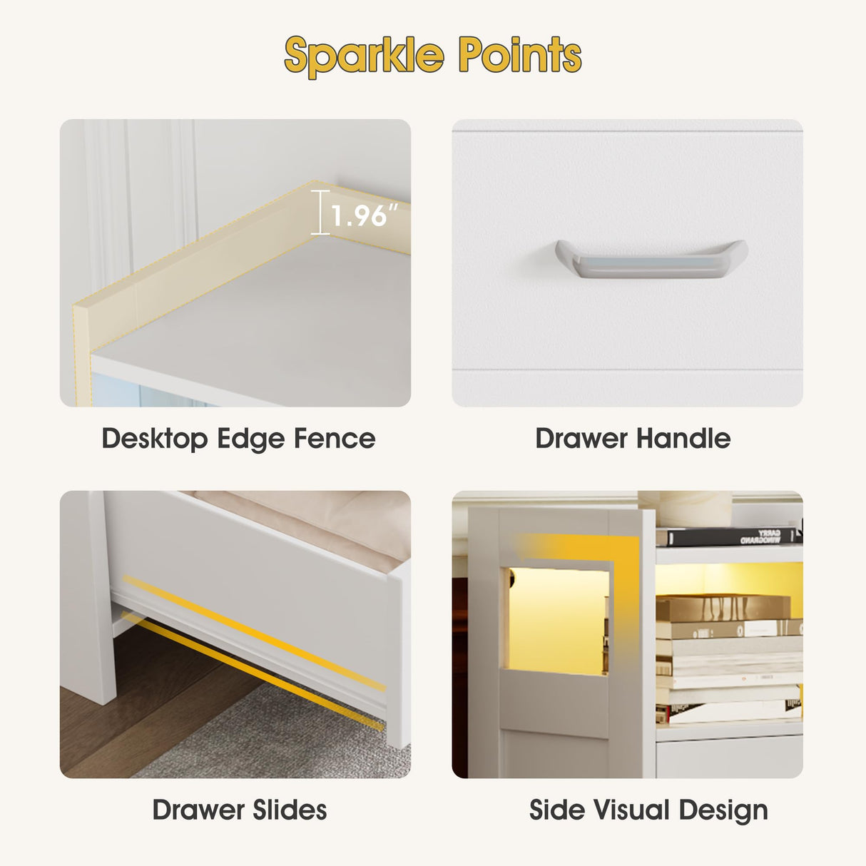 Whalefall 4-Drawer Tall Dresser with Charging Station & LED Lights - Modern Wood Chest of Drawers for Bedroom, Living Room, Hallway, or Entryway, Sturdy Storage Furniture (White) Whalefall