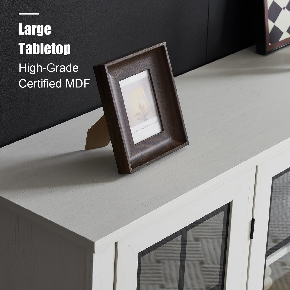 AMERLIFE 63" Sideboard, 6 Adjustable Shelves Sideboard Buffet Cabinet with 4 Doors, Accent Storage Credenzas for Dining Room, Living Room, Distressed White AMERLIFE