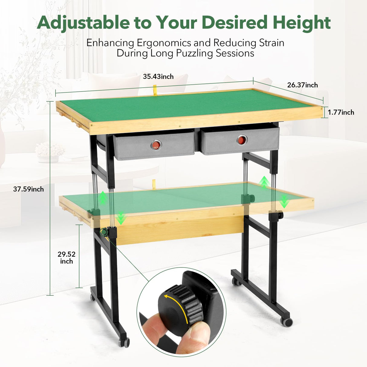 BuilderButler Adjustable Puzzle Table with 4+2 Drawers, Non-Slip Surface Puzzle Board, Tilting & Height Adjustment, 360° Wheels, and Protective Cover for Puzzle Enthusiasts BuilderButler