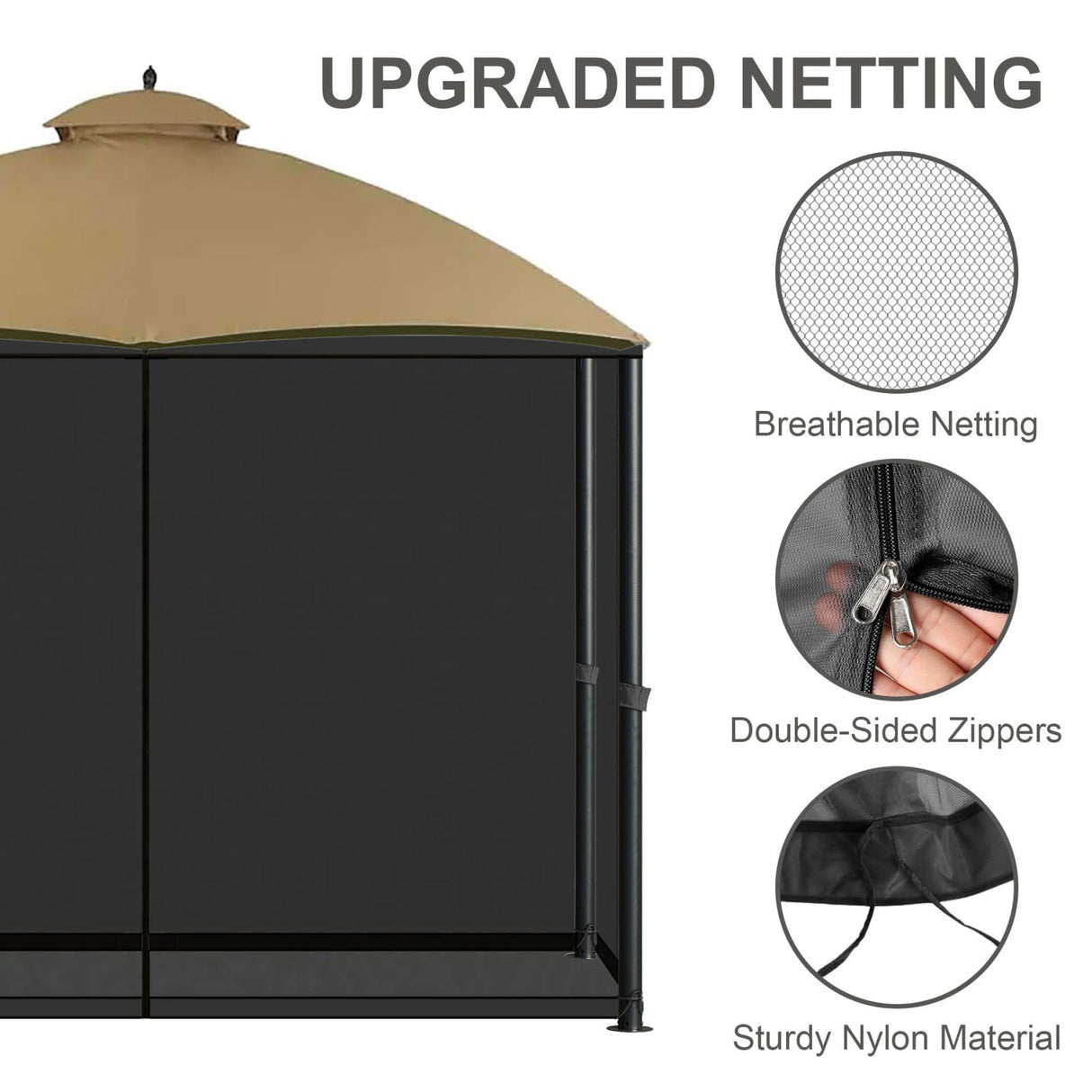 COWVIE Gazebo Replacement Netting Screen, 10' x 12' Universal Gazebo 4-Panel Mosquito Sidewalls with Double Zippers for Outdoor Patio (Only Netting) COWVIE