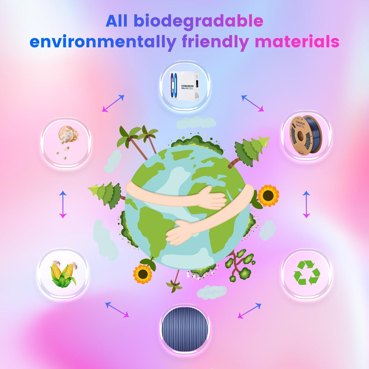 Comgrow Silk Shiny Rainbow Multi-Color 3D Printer Filament, Comgrow 3D Printing Materials Silk PLA 1.75mm, 3D Printing Filament +/-0.02mm, 250g X 4 Spool Red Gold + Red Green + Red Blue + Blue Green Comgrow