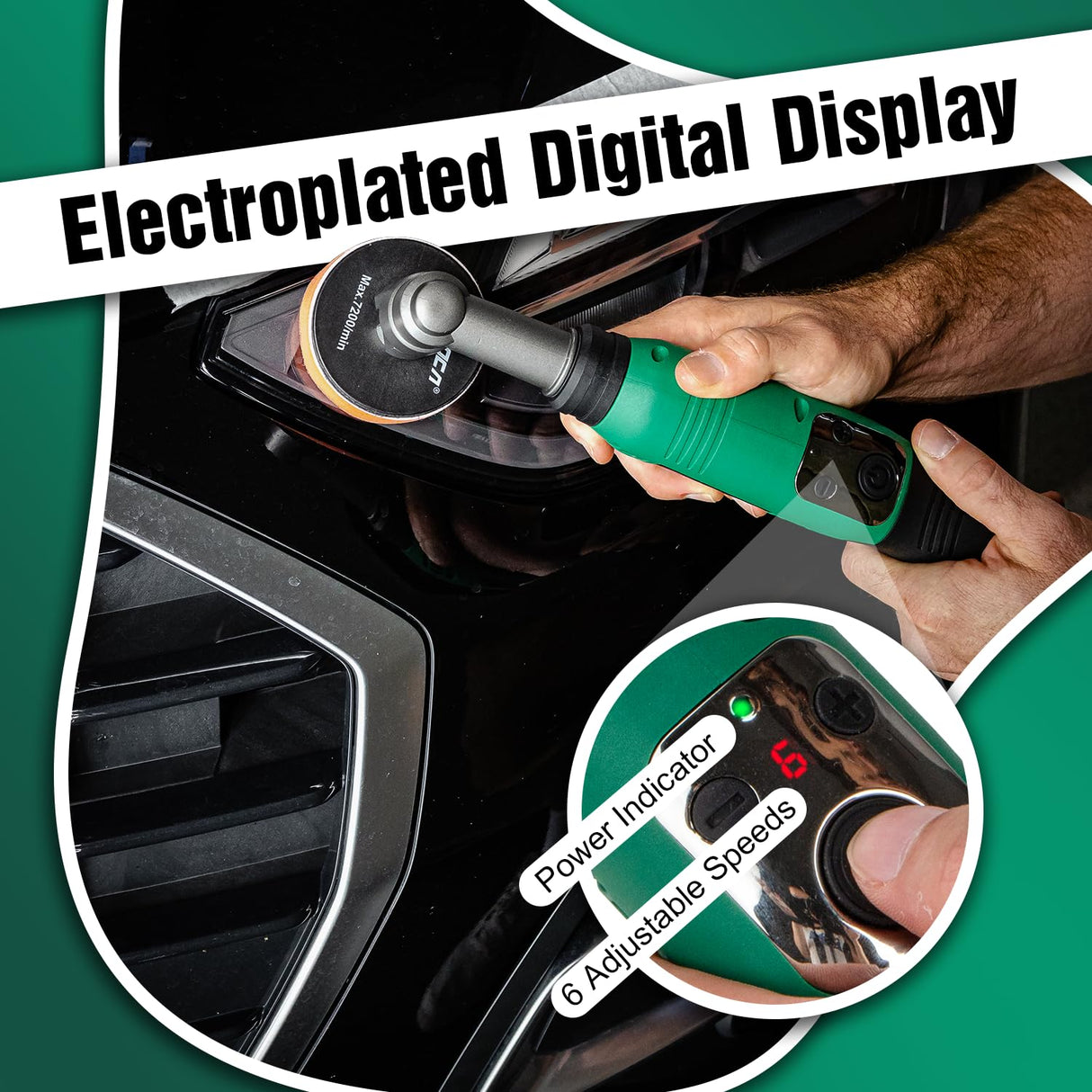 BATOCA S6 Mini Polisher Cordless Polisher for Car Detailing, 2x2.0Ah Batteries, 0mm Rotary Buffer, 3mm and 12mm Dual Action Polisher 1-3 Inch, 2 Different Speeds Heads Systems, 4.2k-21k or 1-5k RPM BATOCA