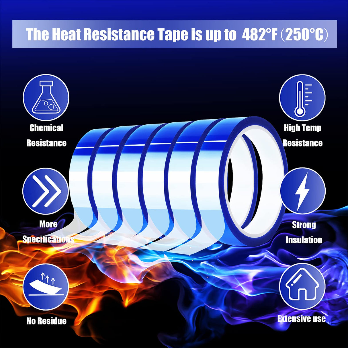 MEBMIK 6 Rolls 20mm x33m(108ft) Blue Heat Tape High Temperature Heat Resistant Tape Heat Transfer Tape for Heat Sublimation Press Vinyl,No Residue MEBMIK