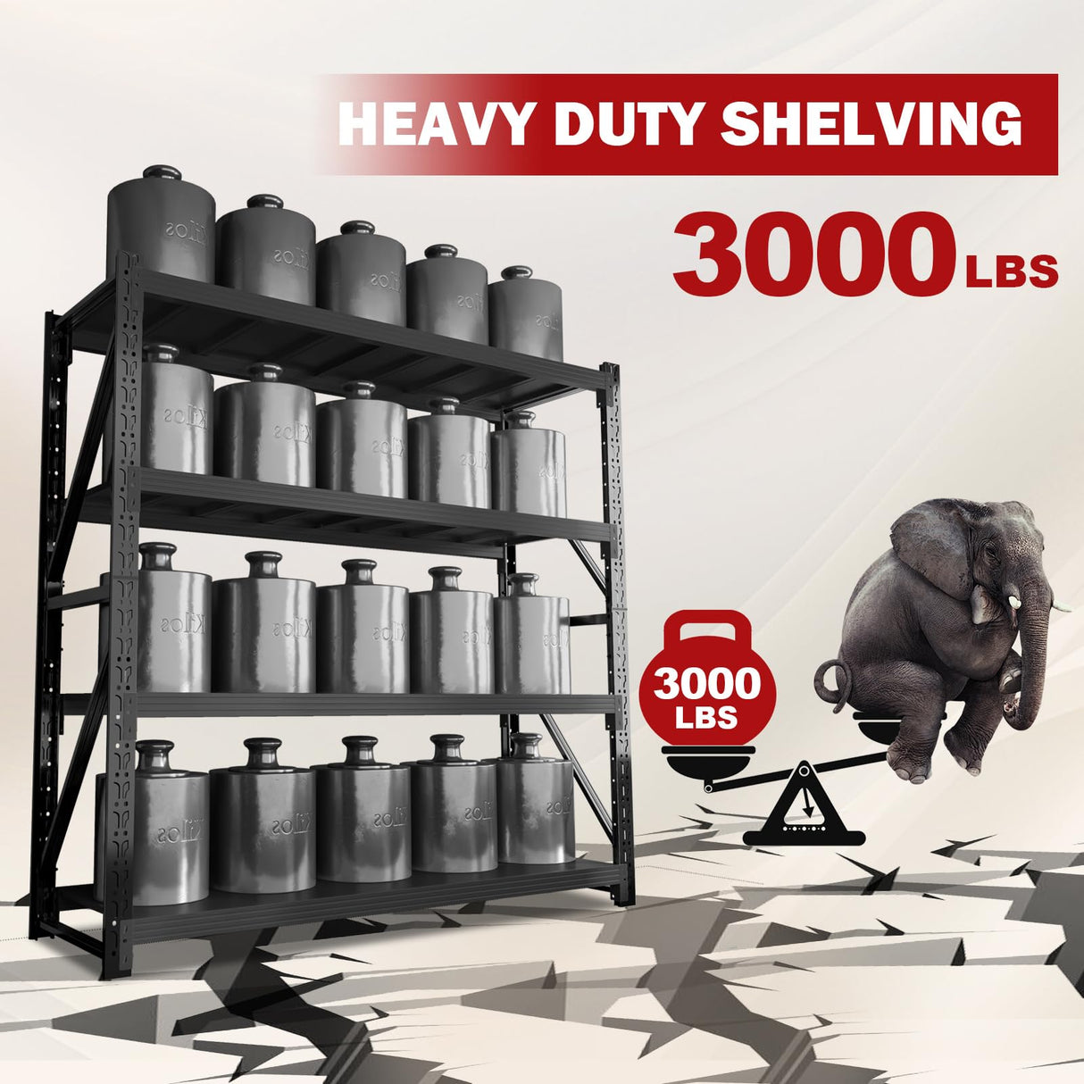 MDXEKE 5000lbs Garage Shelving Heavy Duty, 4-Tier Metal Adjustable Garage Shelves, Storage Shelves for Warehouse, Pantry, Basement, 59" W X 20" D X 79" H (Black, 59x20x79) MDXEKE