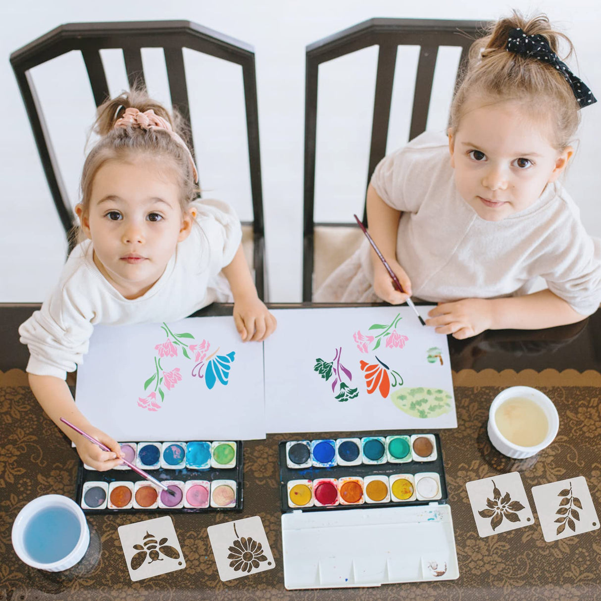 60 Reusable Flower Stencils for Painting on Wood and Canvas - Sunflower, Leaf, Rose, Bee, Bird Designs - 3x3 Inch Craft Stencils for Home Decor AIRIQI