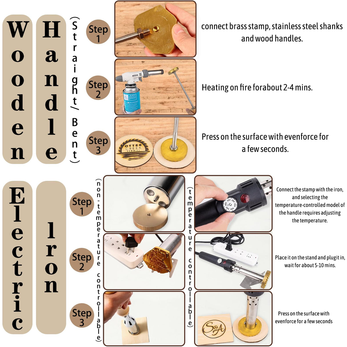 Custom Branding Iron for Wood Personalized Electric Logo Metal Branding Iron Durable Leather Iron Stamp Wedding Gift Handcrafted by Design for Meat Wood Paper Plastic-2" Bliver