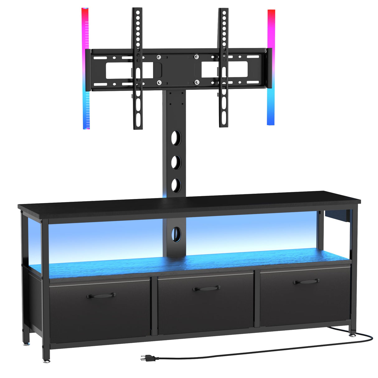 TV Stand with Mount and Power Outlet, Swivel TV Stands Mount with LED Lights for 32/45/55/60/65 inch TVs, Tall Entertainment Center with Storage, Media Console Cabinet for Living Room, Bedroom, Black MJOMKN