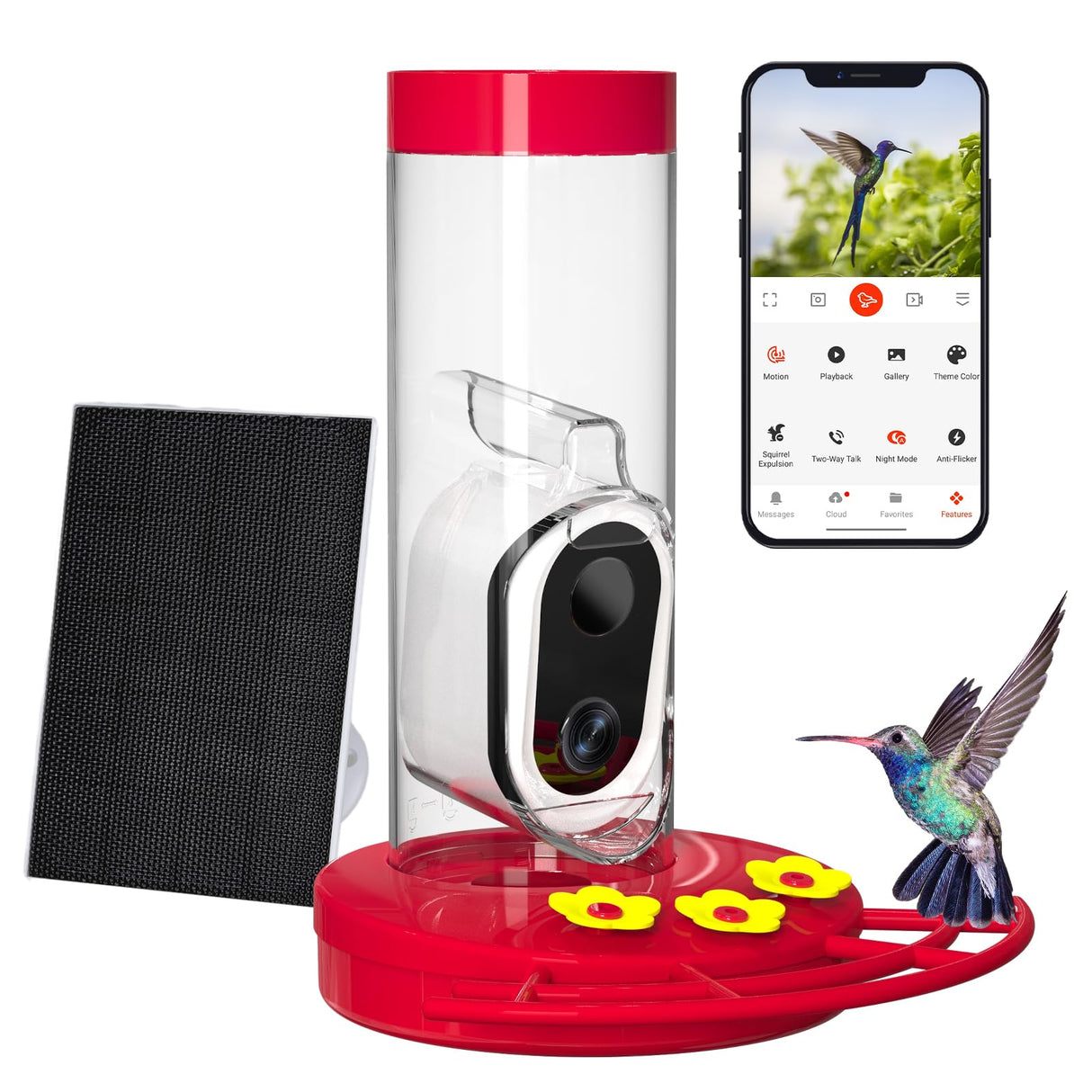 Smart Hummingbird Feeder with Camera, Outdoors Bird Feeder Camera Solar Powered, AI Identify Bird Species and Cloud Storage, HD Auto Capture Bird TT Nature