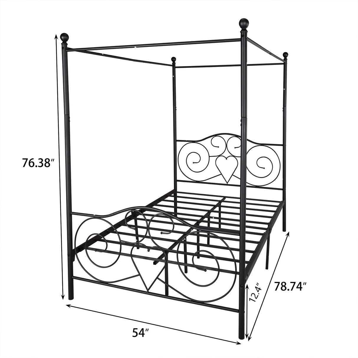 Canopy Full Bed Frame Platform Heavy Duty Steel Slat and Support with Headboard and Footboard No Box Spring Required (Black) Albearing
