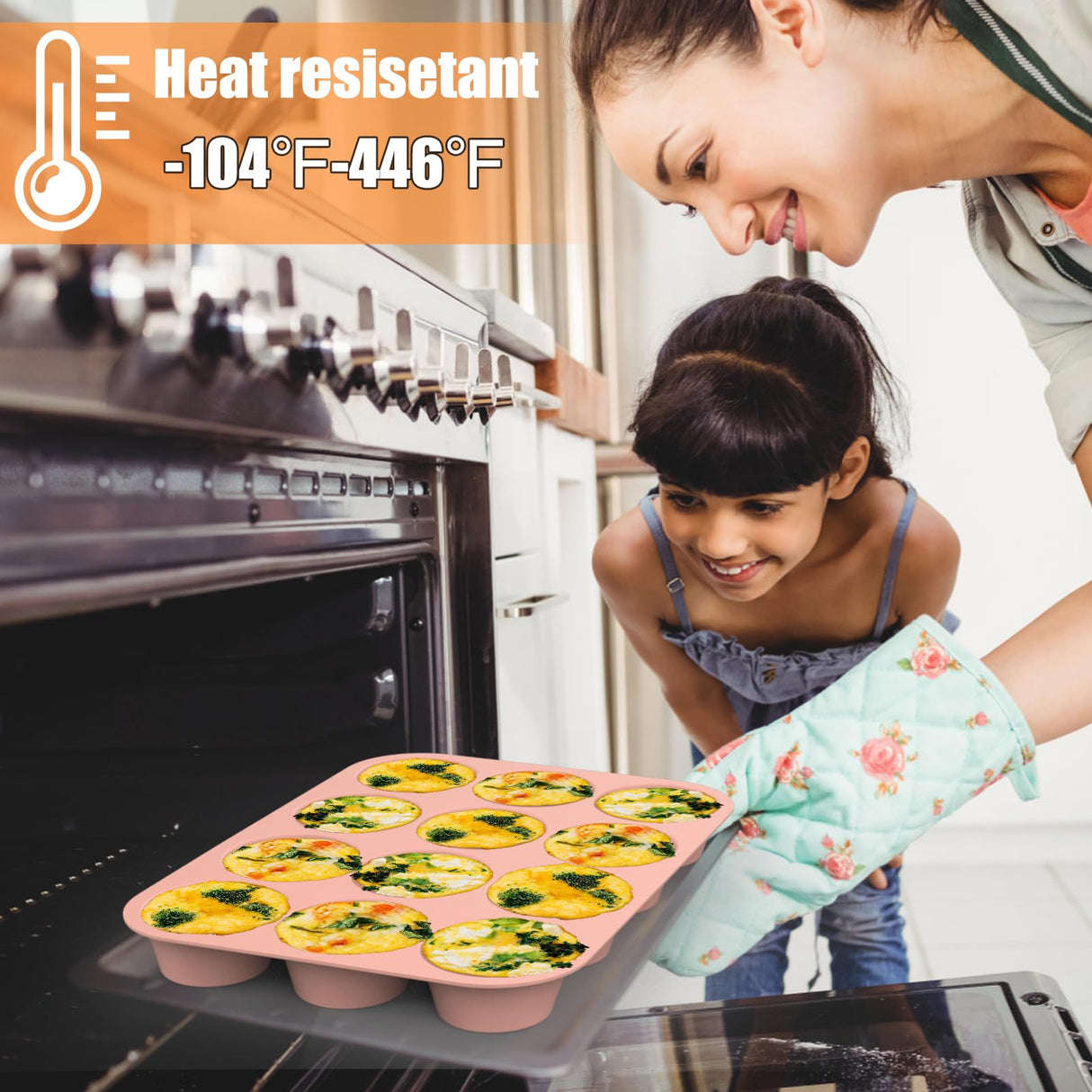 Mity rain Egg Bites Silicone Mold, Silicone Muffin Pans Cups for Baking, Nonstick Cupcakes Pan Round Tart Tray Confetti, BPA Free and Dishwasher Safe (1, pink) Mity rain