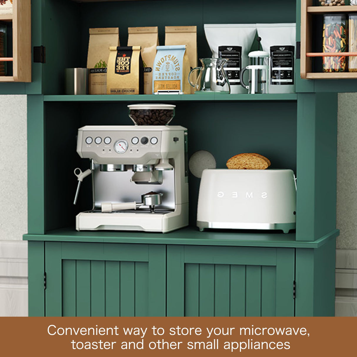 HLR 72" Kitchen Pantry Storage Cabinet, Freestanding Larder Cupboard, Kitchen Hutch Cabinet with Microwave Stand,Utility Pantry with Doors and Shelves for Dining Room, Living Room, Laundry HLR