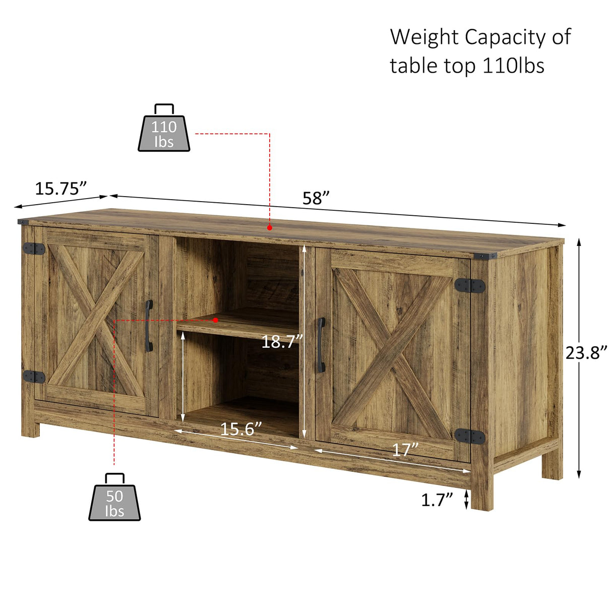 Mufico Farmhouse TV Stand for 65 Inch TV, 58" L*15.75" W*24" H Entertainment Center with Storage,Media Console Cabinets with Barn Door,TV Console Table for Living Room Mufico