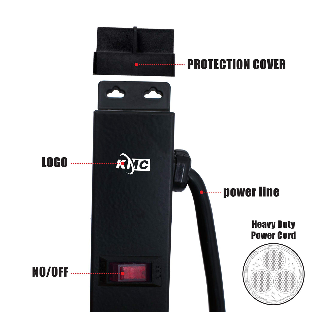 KMC 12 Outlet Heavy Duty Metal Surge Protector Power Strip with 6-Foot Long Extension Cord, 125V/15A, Black KMC