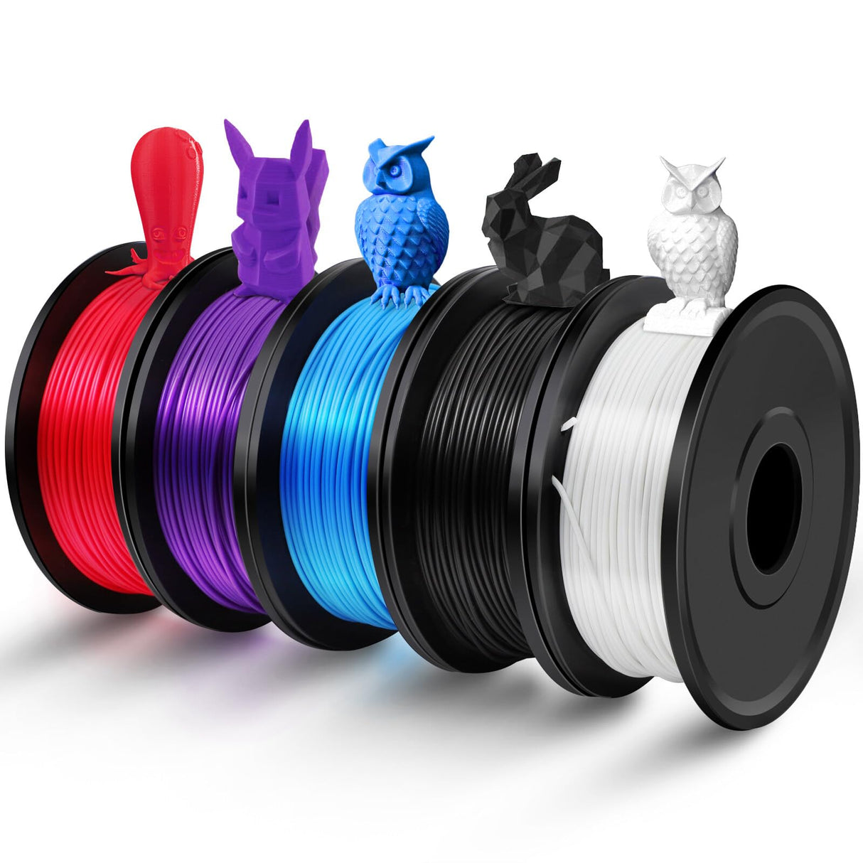 3D Printer Filament Bundle Multicolor, 250g PLA Filament 1.75mm, Dimensional Accuracy +/- 0.02 mm,1.25kg Total, 0.25kg per Spool, 5 Pack, Individually Vacuum Packed, 5 Colors FAHKNS