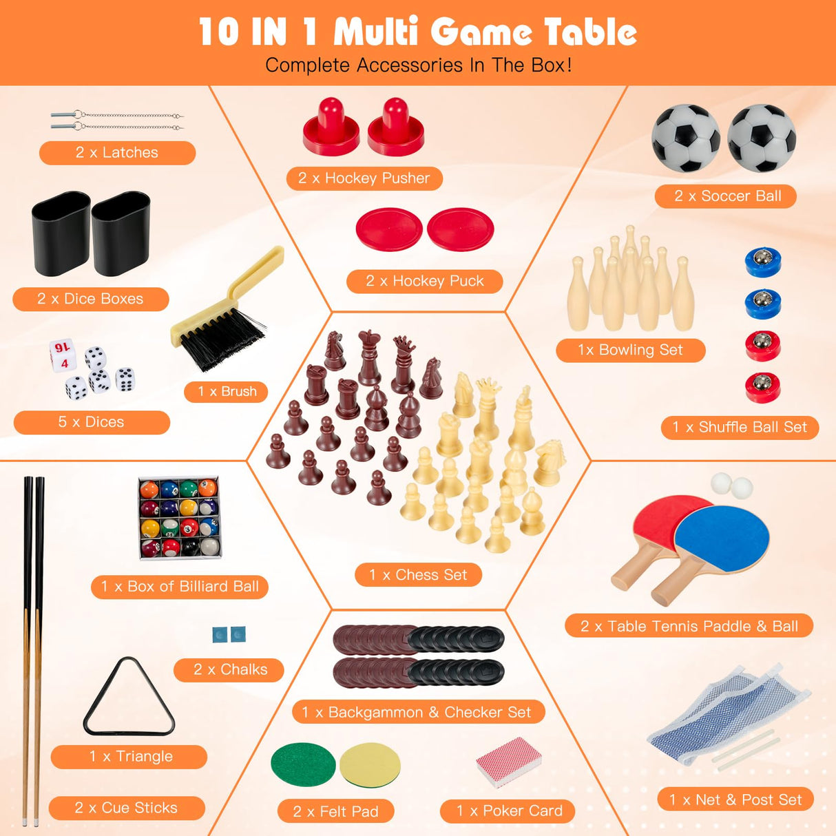 GYMAX Multi Game Table, 10 in 1 Combo Game Table w/Foosball Table, Hockey, Pool Table, Ping Pong, Shuffleboard, Bowling & 4 Board Games, Game Tables for Game Room, Home, Family GYMAX