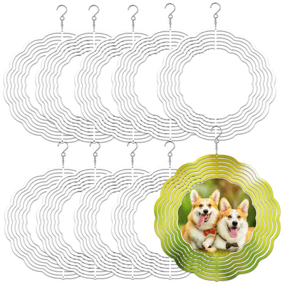 4 Pack 10 Inch Sublimation Wind Spinner Blanks, 3D Aluminum Wind Powered Kinetic Sculpture, Spinner Suspension Trim for Yards & Gardens(Round)
