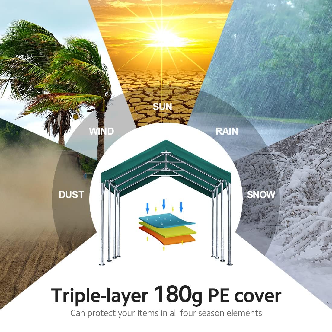 ADVANCE OUTDOOR 12x20 ft Heavy Duty Carports Potable Car Canopy Garage Party Tent Boat Shelter, Adjustable Height from 9.5 ft to 11 ft, Green ADVANCE OUTDOOR