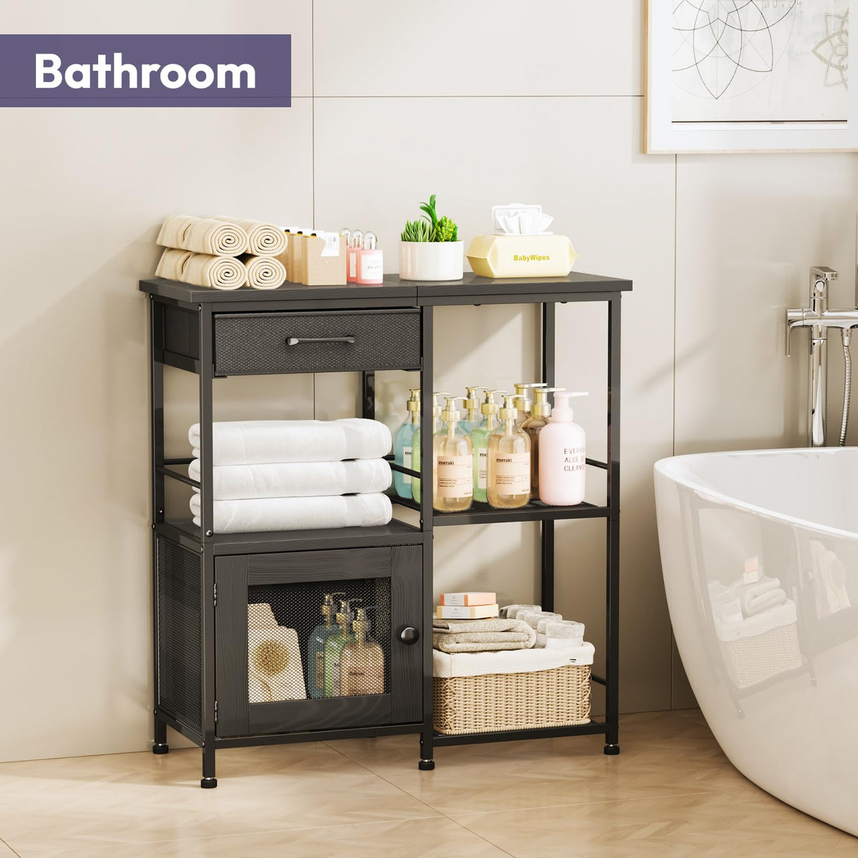 SWTYMIKI Coffee Bar Cabinet for Home - Farmhouse Coffee Stand Station Multi-Purpose Storage Cabinet with Adjustable Feet, Drawers - Kitchen Bar Table for Living Room, Corner, Small Space, Black SWTYMIKI