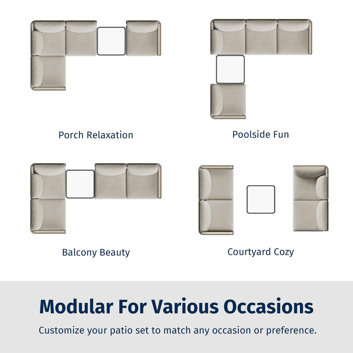 EAST OAK 5-Piece Modular Patio Furniture Set, Outdoor Corner Sofa with Thick Cushion and Glass Coffee Table, Modern Patio Conversation Set for Garden, Backyard and Porch, Creamy Apricot & Griege EAST OAK