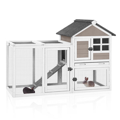 Aivituvin 51.6''L Rabbit Hutch Outdoor Chicken Coop Indoor Bunny Cage with Run,Guinea Pig House Pull Out Upper Tray 51.6" L x 25.2" W x 36.2" H (Brown)