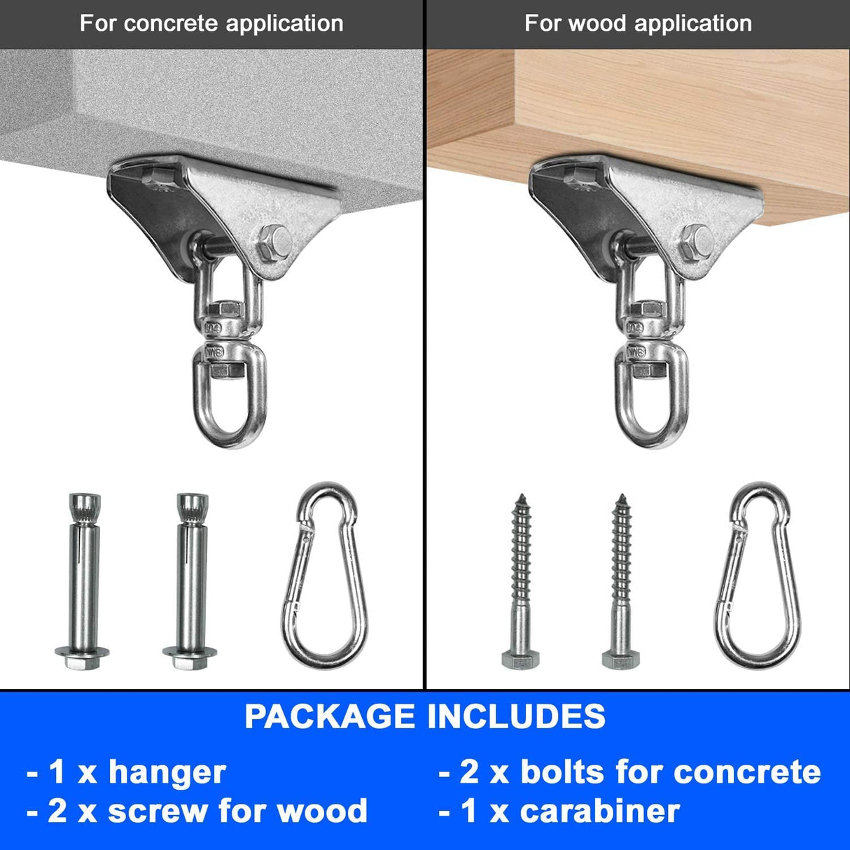 Yes4All 1000 LB Punching Heavy Bag Hanger, Steel Heavy Duty Swing Hanger Bolts for Wood and Concrete - 360° Swing Yes4All