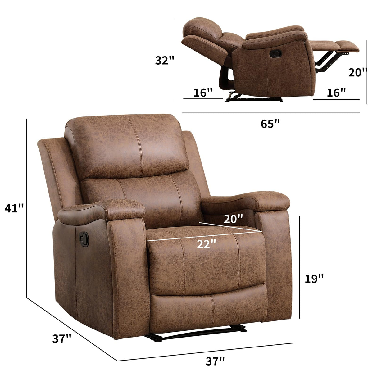 CANMOV Leather Recliner Chair, Classic and Traditional Manual Recliner Chair with Overstuffed Arms and Back, Manual Single Sofa with Concealed Cup Holders,Nut Brown CANMOV