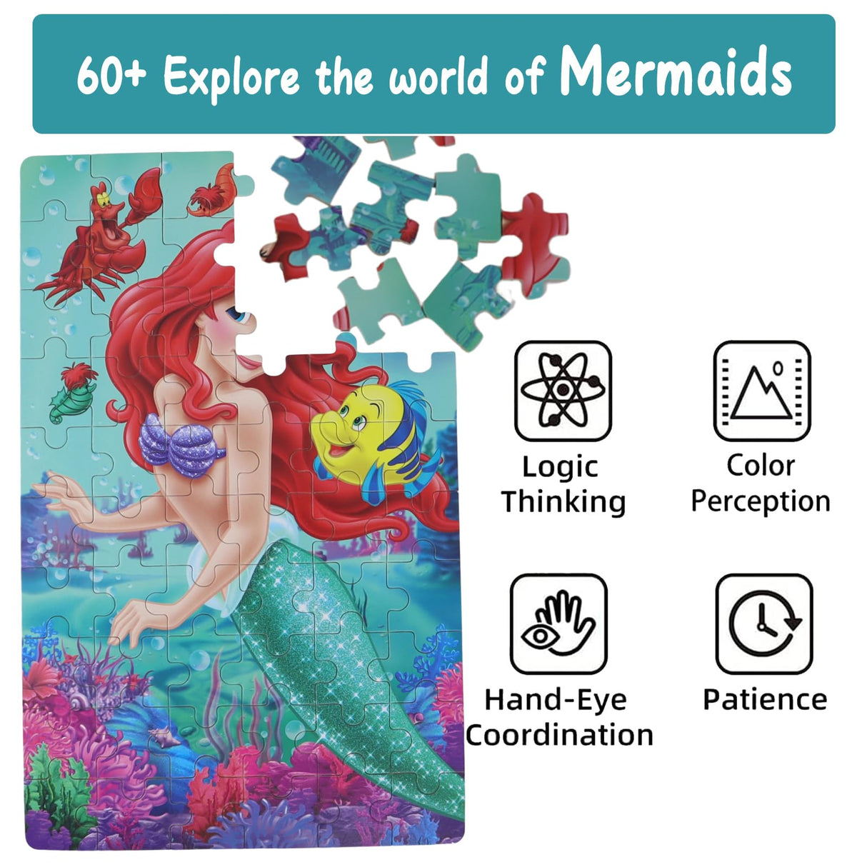 Princess Puzzles for Kids Ages 4-8 60 Pieces Jigsaw Puzzle for Girls and Boys in Metal Box - Educational Toys for Ages 3-5 (Princess 2502) doovide