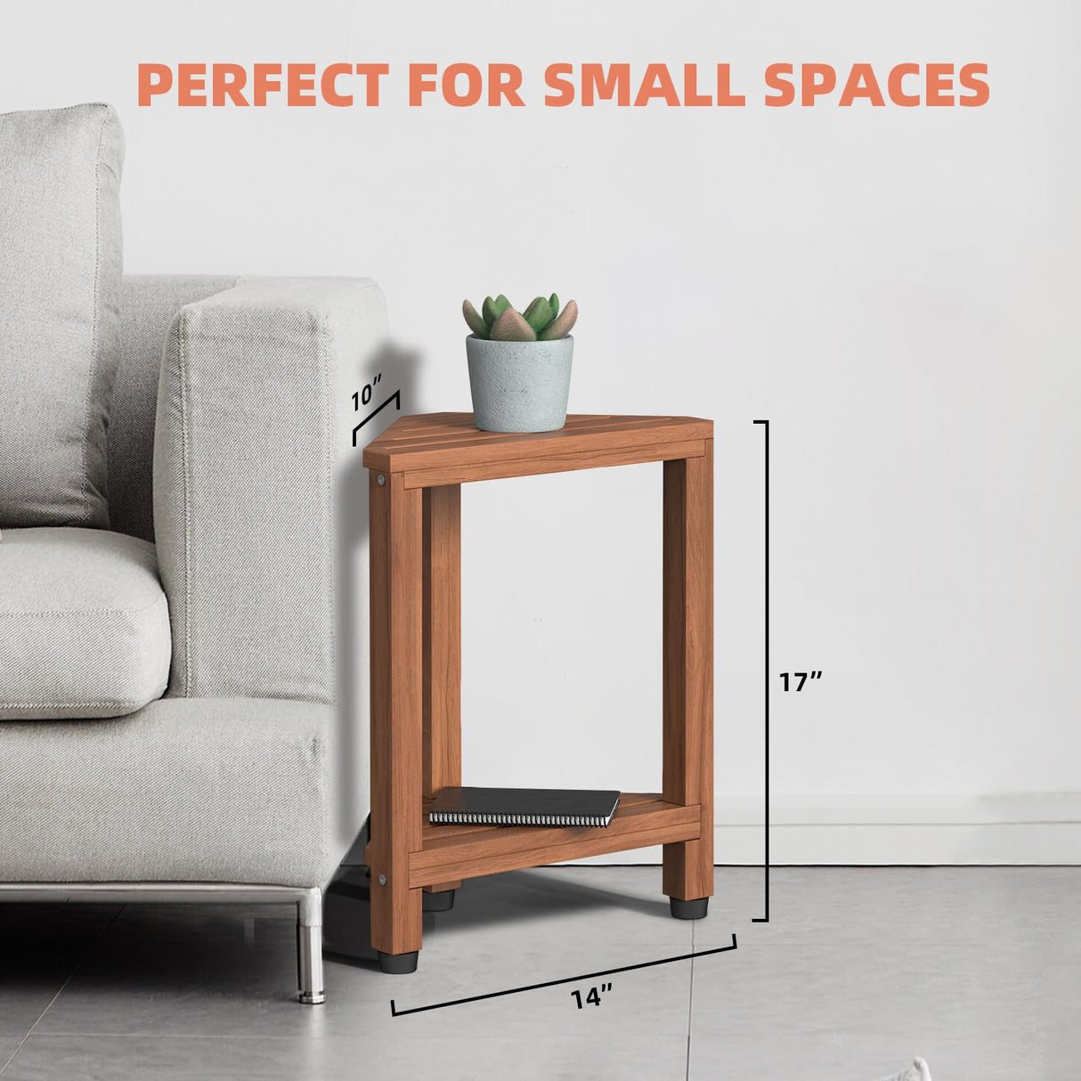 Corner Shower Stool for Shaving Legs, Teak Corner Shower Bench Stools for Inside Shower,Bathroom Shower Bench Seat Shower Foot Rest with Storage Shelf for Small Shower Spaces Samplife