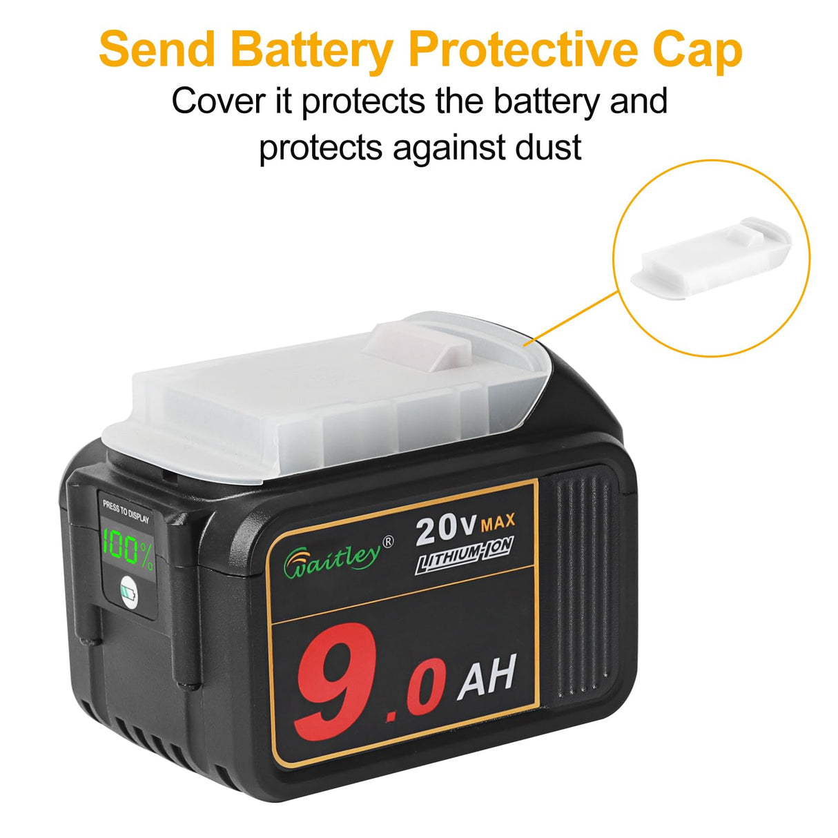 waitley 20V 9.0Ah Lithium Ion Battery Compatible with DEWALT DCB200 DCB209 Tools with LED Indicator waitley