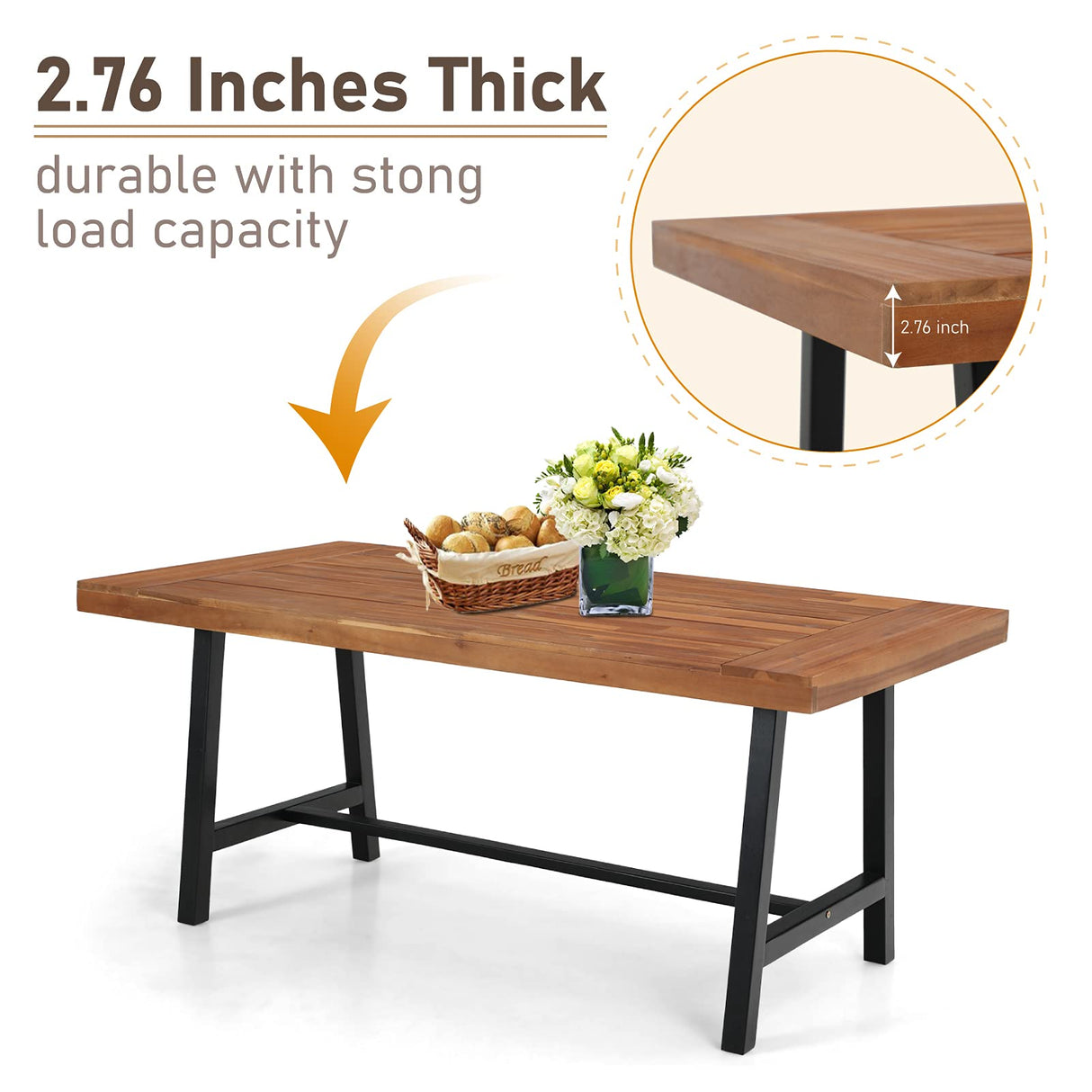 MFSTUDIO 6 Pieces Patio Dining Set with 4 Rattan Wicker Chairs,1 Acacia Wood Table and Bench,Outdoor Furniture Set with Removable Cushions for Patio,Garden,Lawn MFSTUDIO