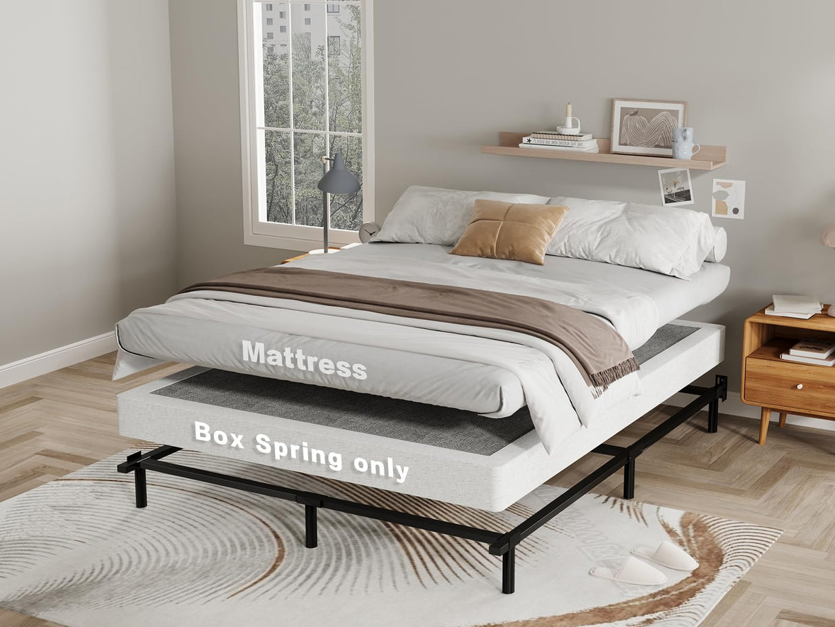 AROMUSTIME 5 Inch Box Spring Queen Low Profile Black Heavy Duty Metal Mattress Foundation/Easy Assembly/Non-Slip/Noise Free/Easy Clean Fabric Cover AROMUSTIME