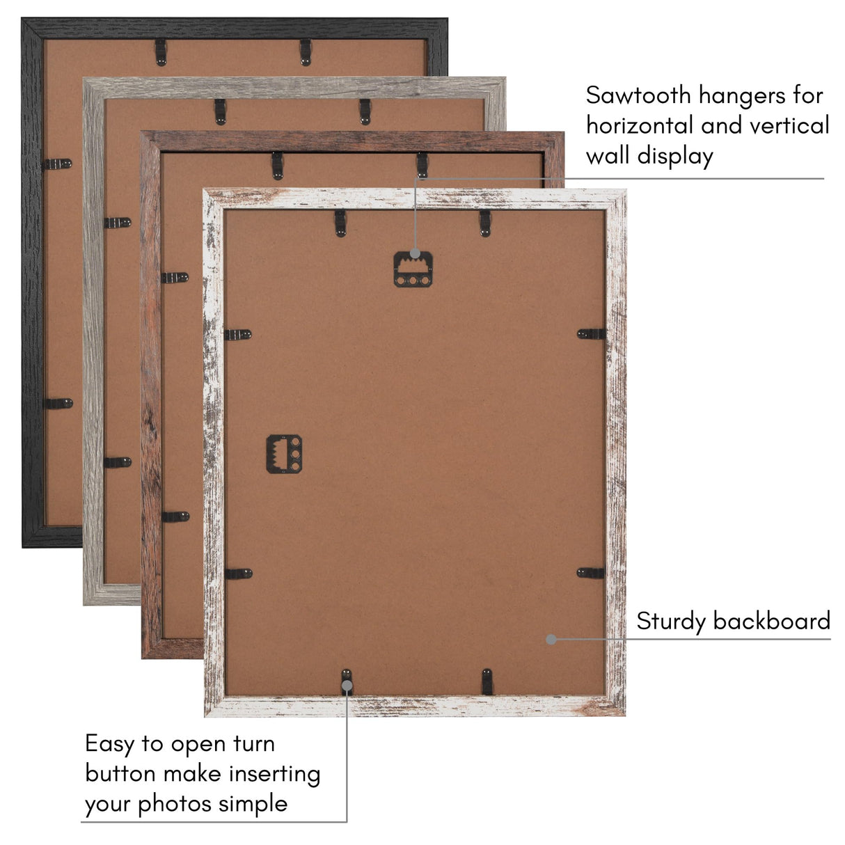 Americanflat Rustic Lodge 11x14 Picture Frame Set of 4 - Use as 8x10 Picture Frame with Mat or 11x14 Frame Without Mat - Textured Engineered Wood Photo Frame with Hanging Hardware for Wall Decor Americanflat