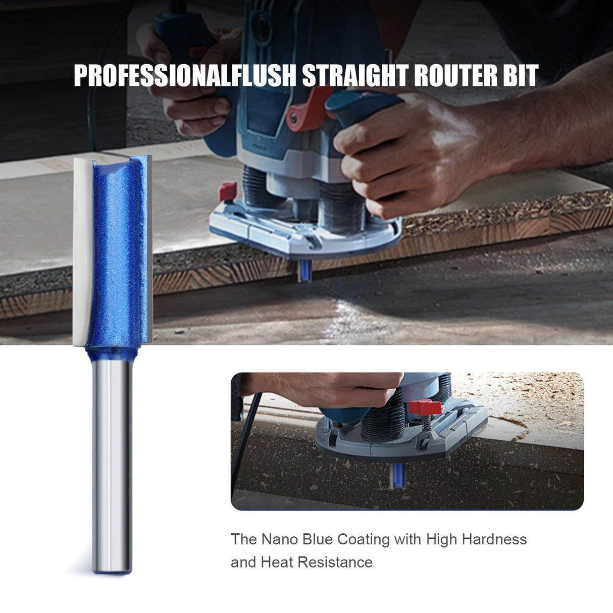 NIBBLAX Router Bit Set, Straight Router Bit 1/4" Shank, Flush Trim Cut Router Bit for Woodworking Cutting Diameter 1/4",5/16",3/8",1/2" NIBBLAX