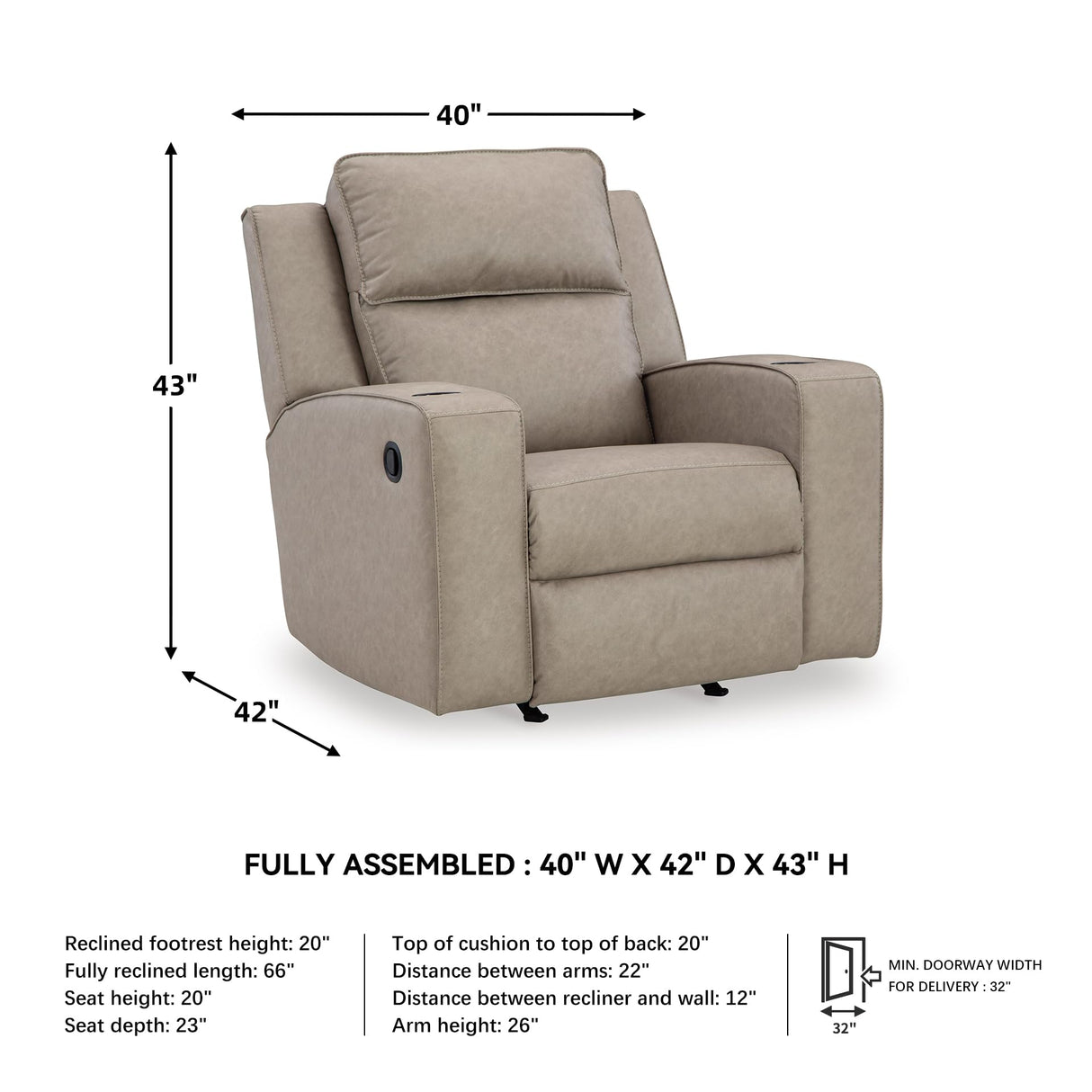 Signature Design by Ashley Lavenhorne Contemporary Faux Leather Upholstered Manual Rocker Recliner with 2 Cup Holders, Beige Signature Design by Ashley