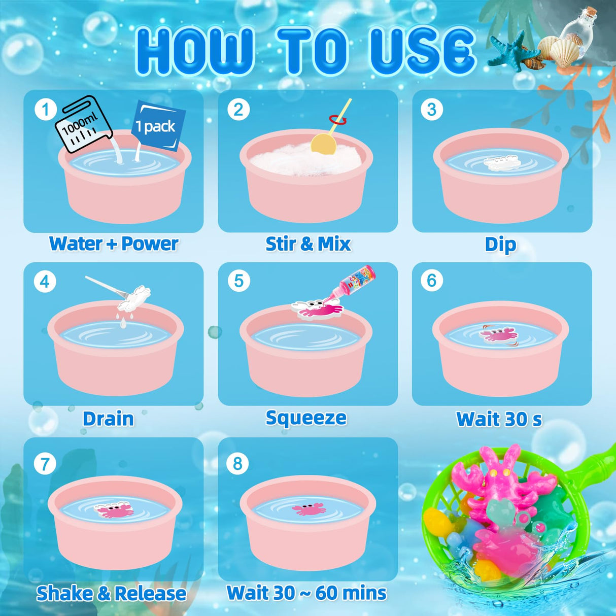 QANIY Magic Water Elf Toy Kit, Crafts for Kids Ages 4-8, Aqua Fairy, Magic Water Elf, Magic Water Gel Kit with 12 Magic Gels and 6 Molds, DIY Squishy Maker Set, Kids Crafts Ages 4-8 QANIY