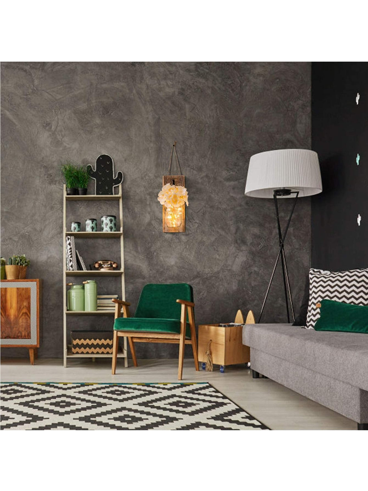 Mason Jar Wall Decor -Rustic with Hydrangea Flowers - Rustic Farmhouse Wall Sconces, 2 Pack, Easy Installation (Khaki Planks) Muasdae