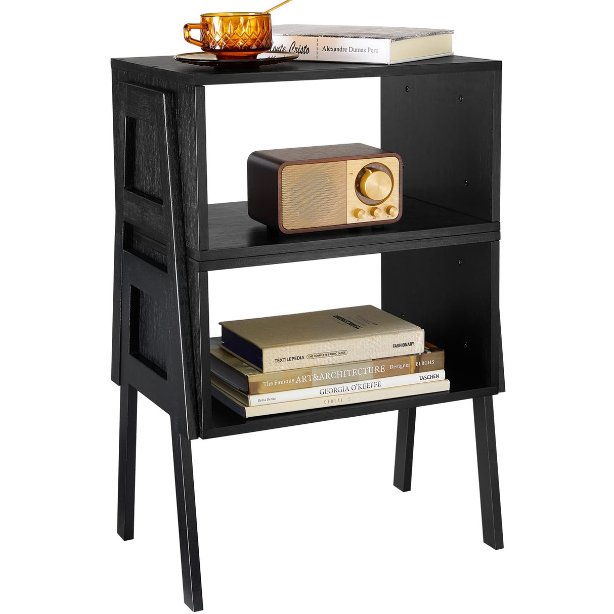 Pipishell Bedside Tables, Stackable Bamboo Nightstands, Bamboo Side Tables for Bedroom & Living Room, End Table Night Stands, Set of 2, Black,PIET01B Pipishell