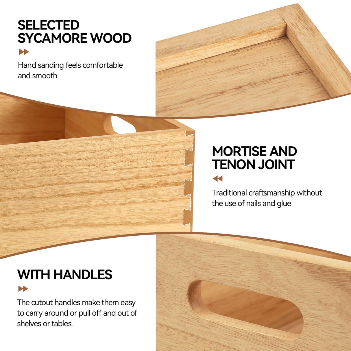 KIRIGEN Nesting Wood Crates with Handles Set of 3 - Farmhouse Decor Wooden Storage Containers/ Portable Rolling Tray Basket/ Crates Decorative Boxes Natural 3TH-NA KIRIGEN