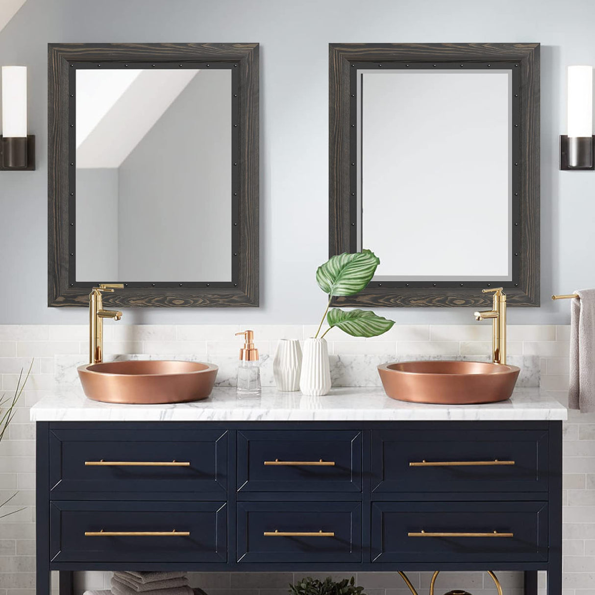 YOSHOOT Rustic Wooden Framed Wall Mirror, 48"x30", Natural Wood and Iron Bathroom Vanity Mirror for Farmhouse Decor, Vertical or Horizontal Hanging YOSHOOT