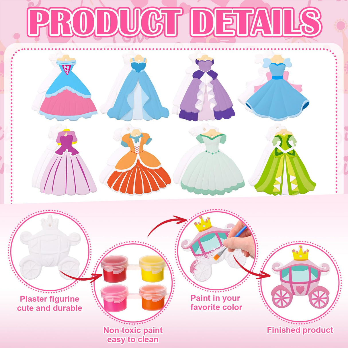Seenelling 24 Set Princess DIY Painting Kit Ceramic to Paint Your Own Princess Dress Castle Statues Unpainted Plaster Figurines Brushes Acrylic Paints Bags Party Favor for Adults Girls Baby Shower Seenelling