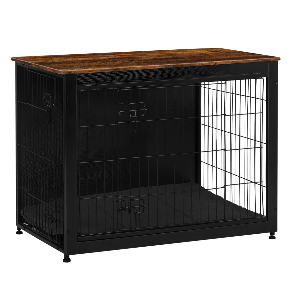 DWANTON Dog Crate Furniture with Cushion, Wooden Kennel Table with Double Doors, Indoor Dog House, Large Size, 38.5" L, Black+Rustic Brown Dwanton