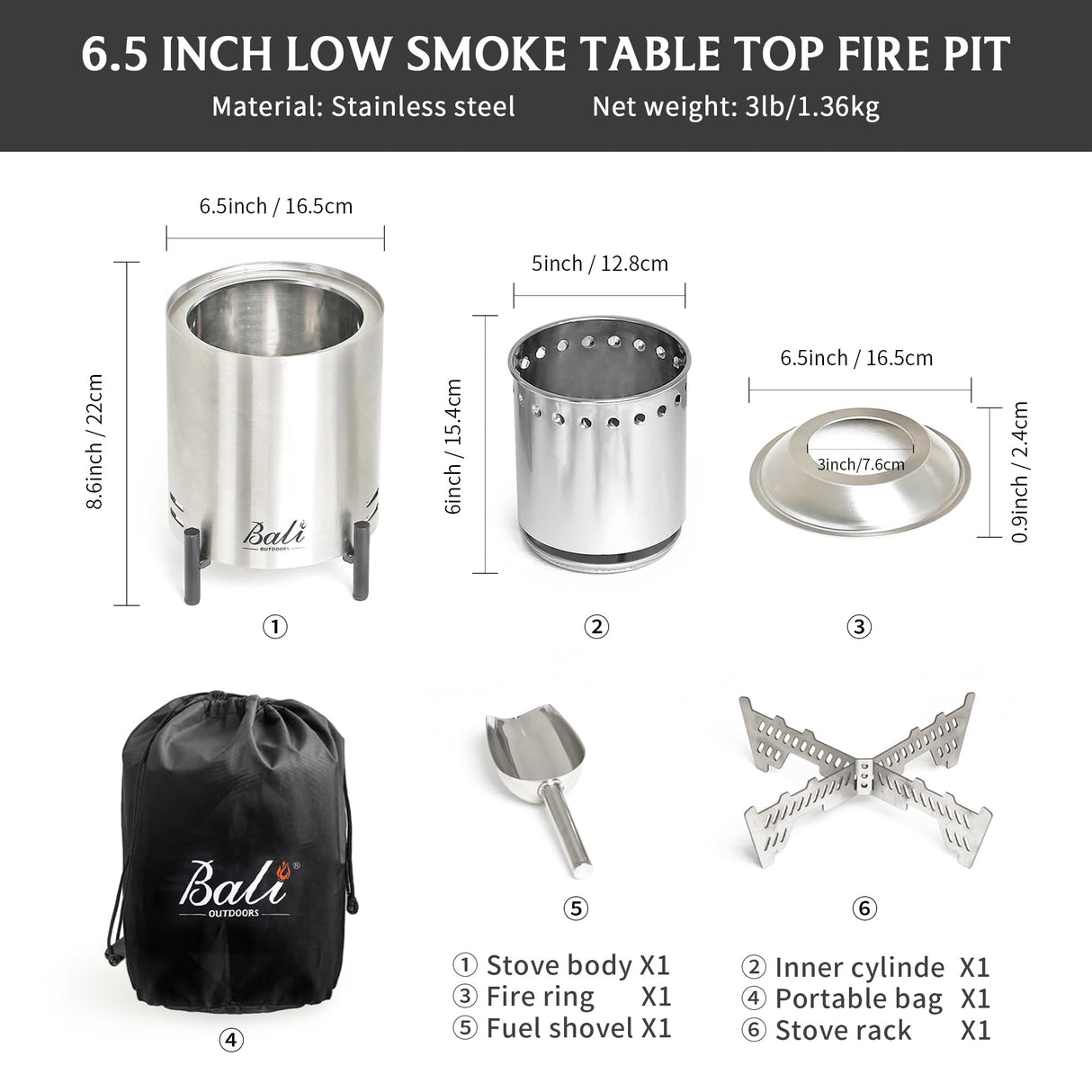 BALI OUTDOORS Tabletop Fire Pit Small Table Top Firepit Outdoor Smokeless Firepit Patio BALI OUTDOORS