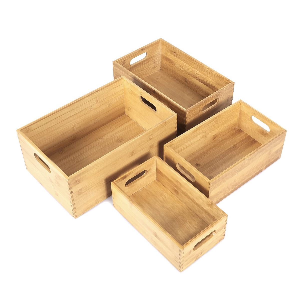 ANMINY Set of 4 Nesting Wooden Crates for Storage, Bamboo Wood Storage Containers Bins, Handmade Natural Large Wooden Storage Boxes Baskets with Handles for Organizing Shelf Closet Cabinet ANMINY