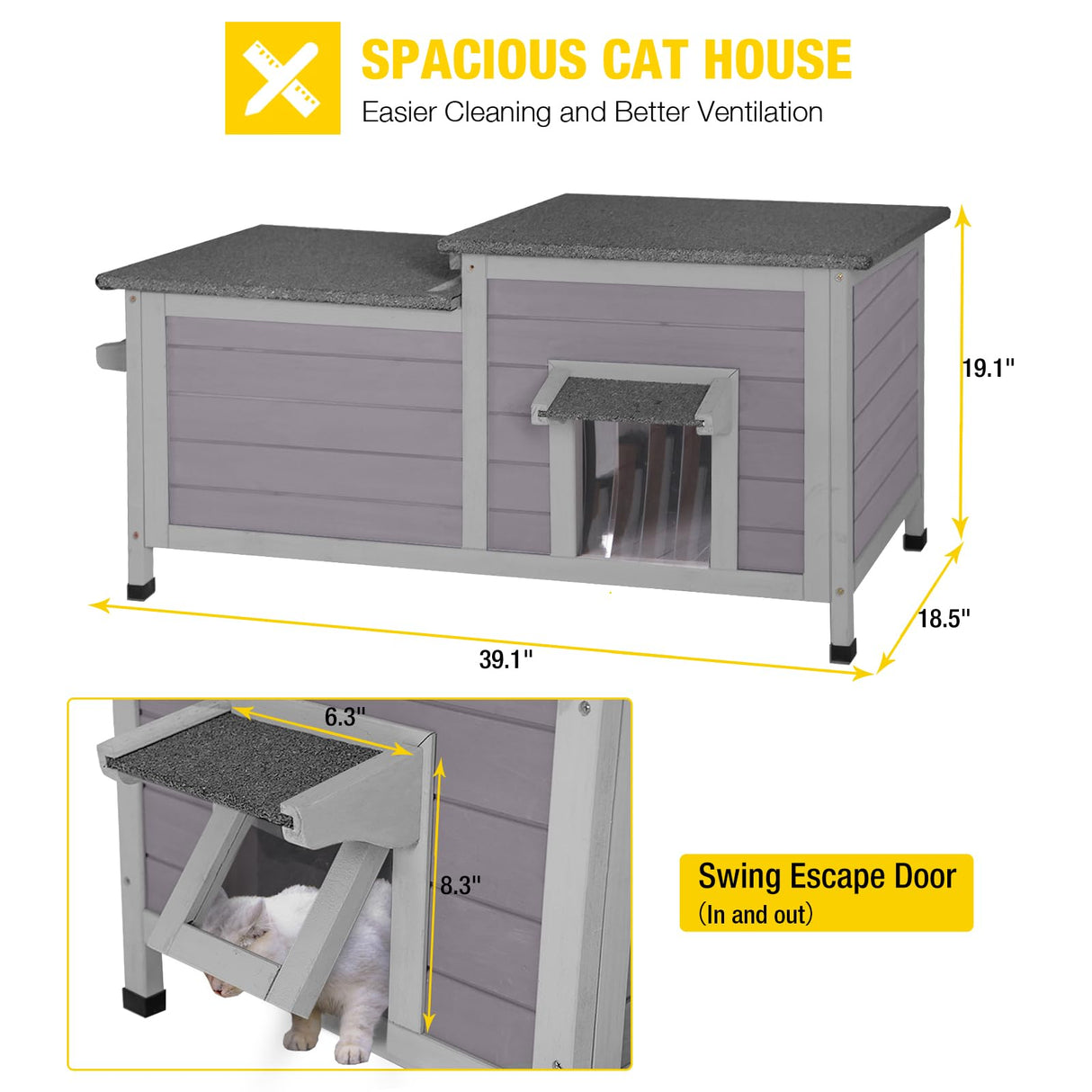 Aivituvin Cat House Outdoor Feral Cat Shelter Weatherproof Cat Condo for Winter Double Rooms Kitty Cage Aivituvin
