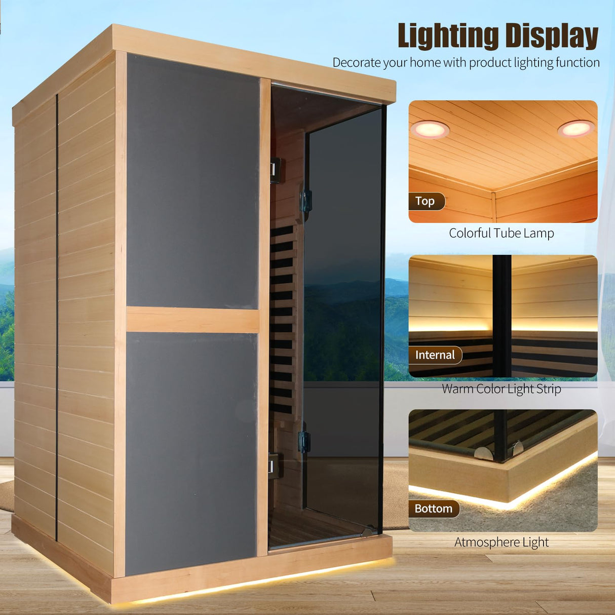 SAUNA Infrared Sauna 2 Person 1980W Low-EMF Wooden Home Spa Room Canadian Hemlock Wood Indoor Dry Saunas LCD Control Panel, APP Control 15 Minutes Pre-Warm up, Time and Temp Pre-Set, 10-Year Aftersale HOSAUNA