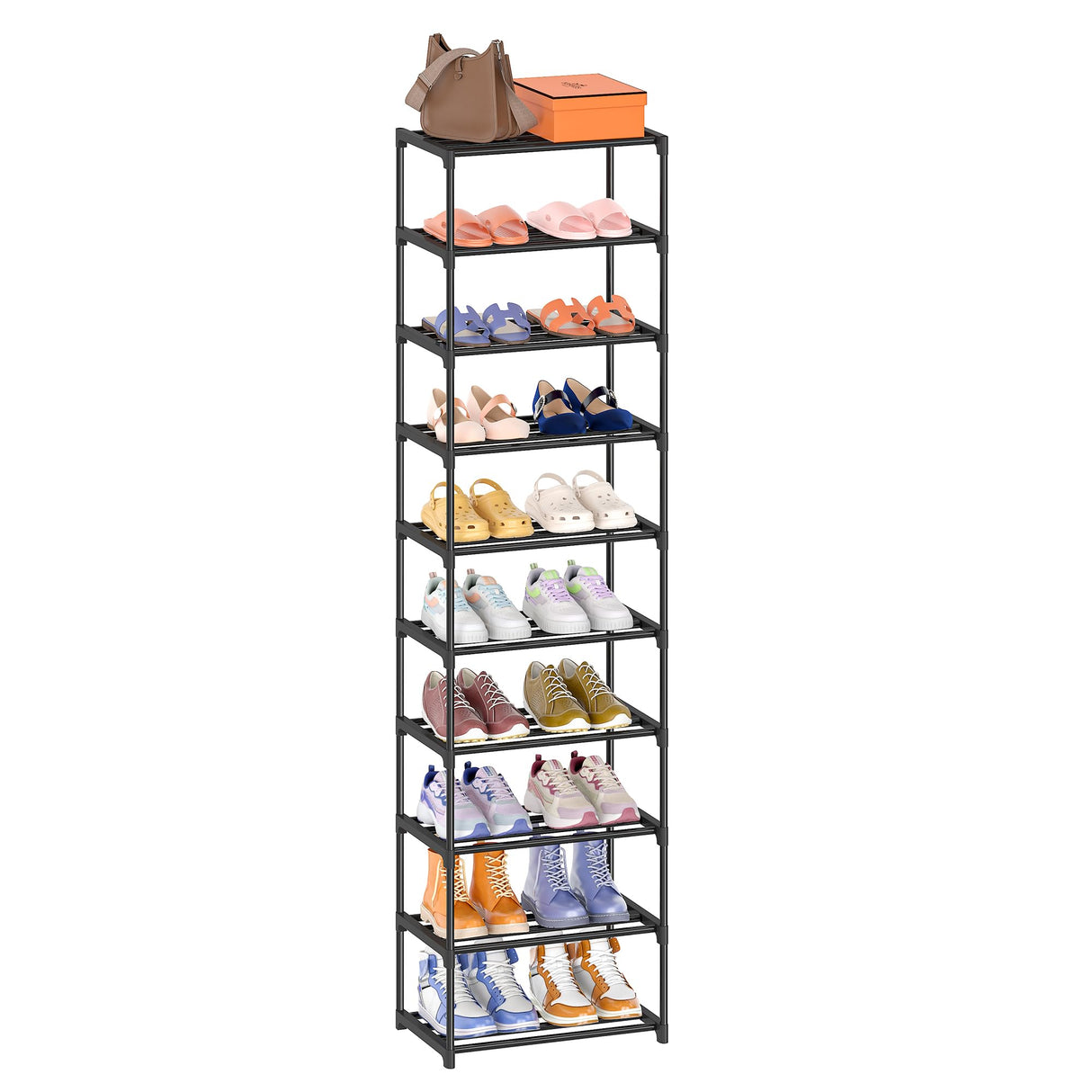 Autonomier 10 Tier Tall Shoe Rack, Narrow Lightweight Shoe Shelf, Compact Vertical Shoe Stand, Small Space Saving for Closet Floor, Dorm Storage Organizer, Front Door Entrance, Entryway Autonomier