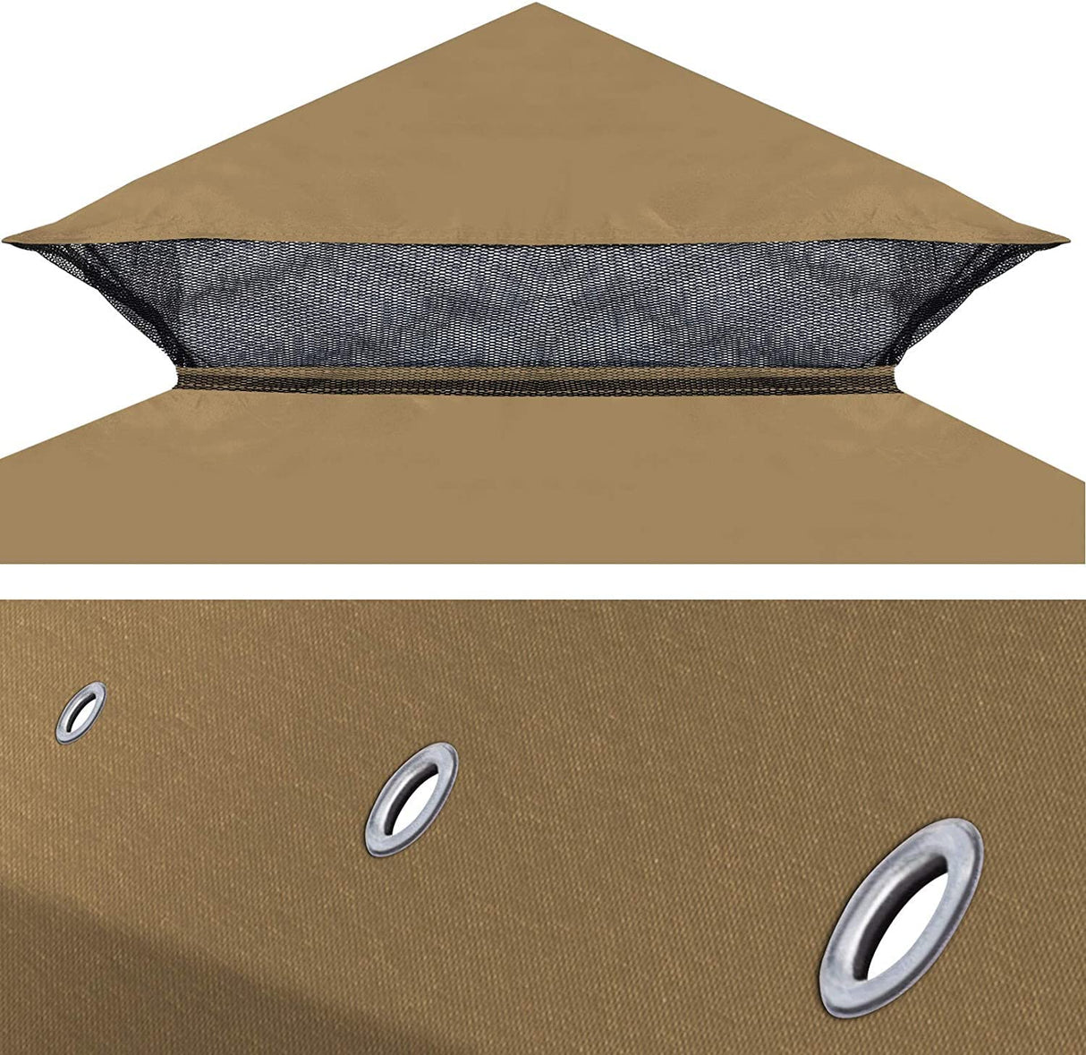 YardGrow 10x10 FT Gazebo Replacement Canopy Top Cover 2-Tiered Upgraded Patio Sunshade UV Protection, Canopy Cover ONLY (Tan) YardGrow