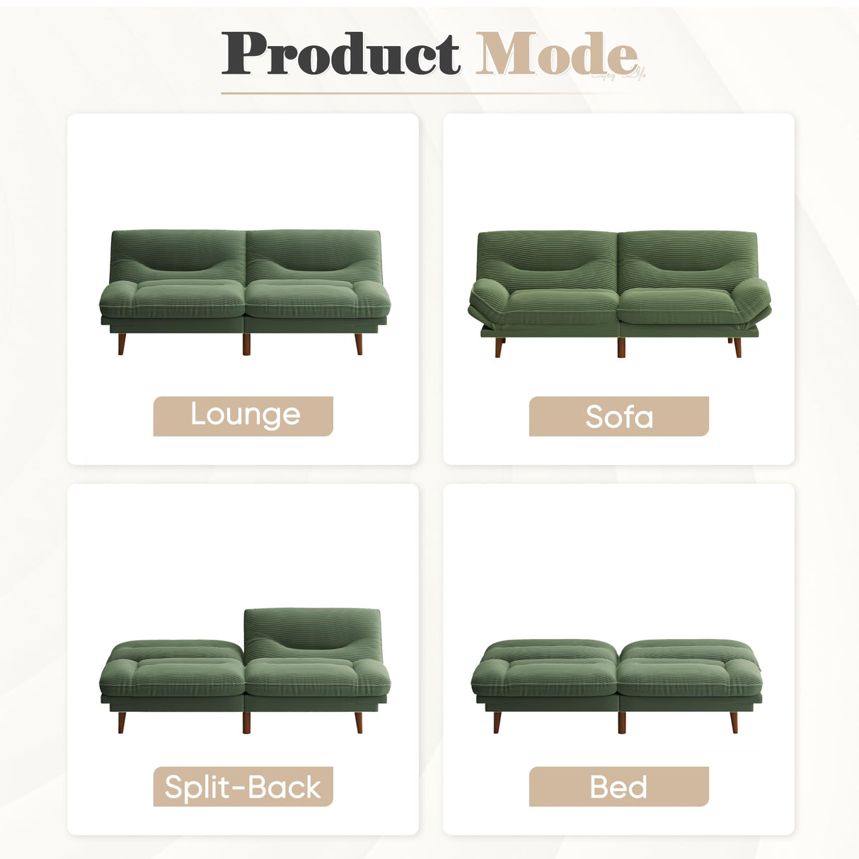 Homall Futon Sofa Bed, Modern Loveseat Futon Couch with Adjustable Backrest and Armrests, Sleeper Sofa Bed with Wood Frame for Living Room, Office, Apartment (Corduroy, Green) Homall