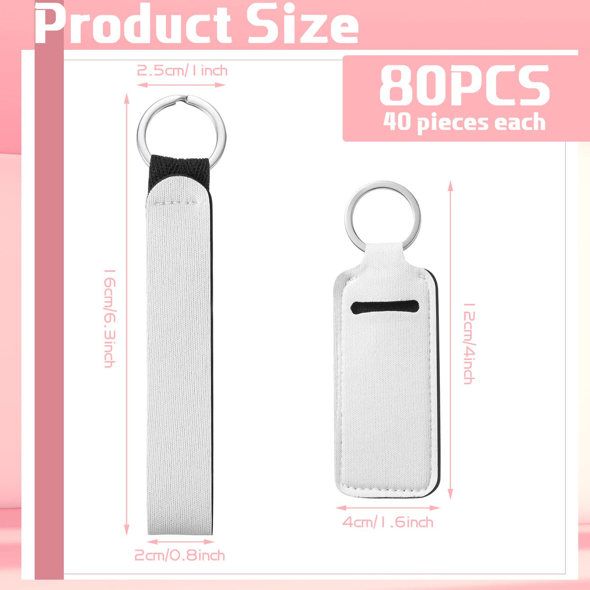 80 Pieces Sublimation Blank Wristlet Keychains with Lipstick Holder Keychains, DIY Blanks Heat Transfer Keychain, Double Sided Neoprene Lanyard Wrist Strap with Lipstick Keychain for DIY Craft Making Outus
