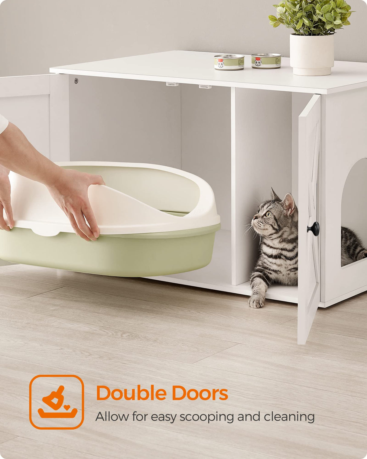Feandrea Cat Litter Box Enclosure, Litter Box Furniture Hidden with Removable Divider, Indoor Cat House, End Table, 31.5 x 20.9 x 19.7 Inches, White UPCL002W01 Feandrea